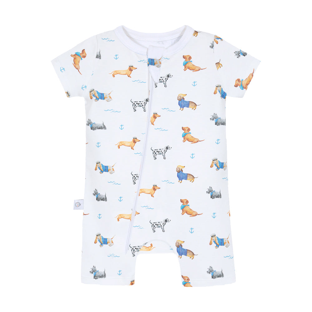 Sailor Puppy zip short romper