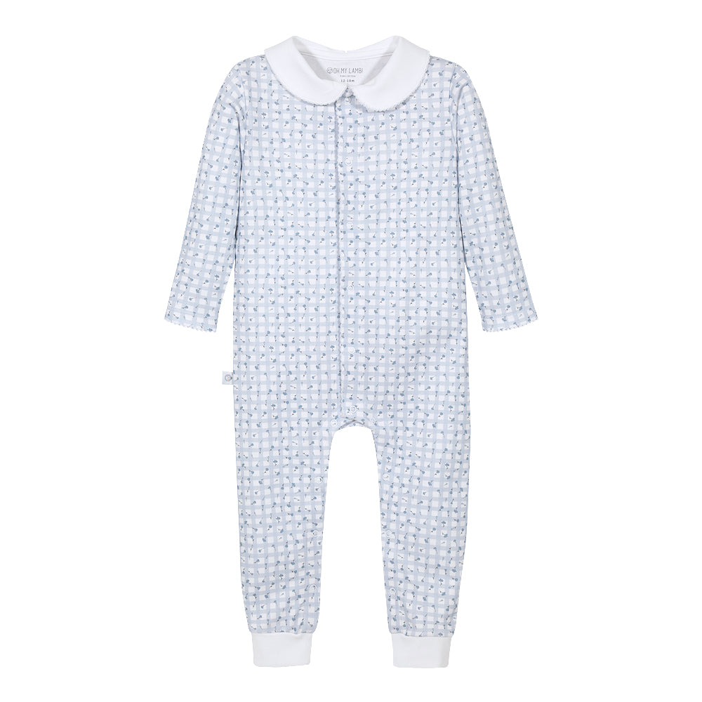 Blue Gingham Baby Footie w/Collar