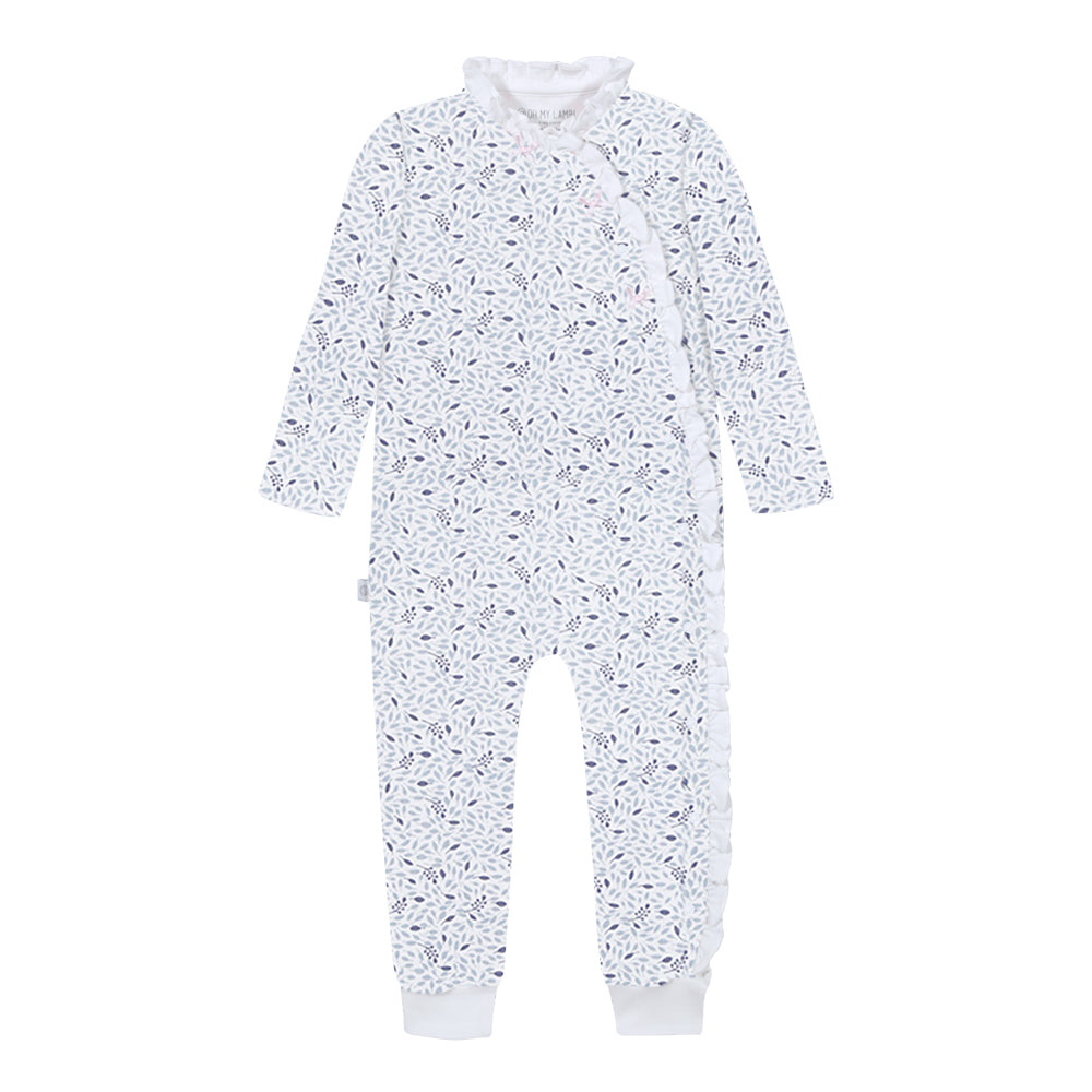 Blue Leaves Set: Baby Footed PJ + Hooded Towel