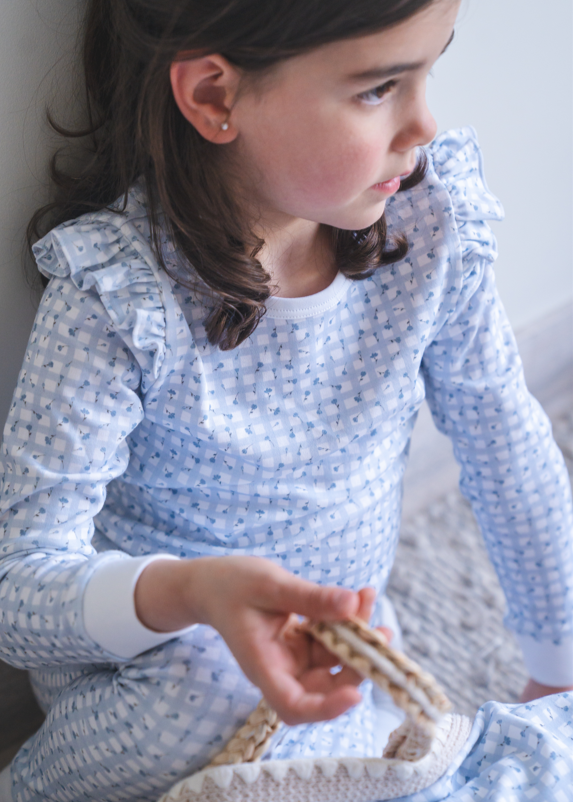 Blue Gingham Long Pajama Set
