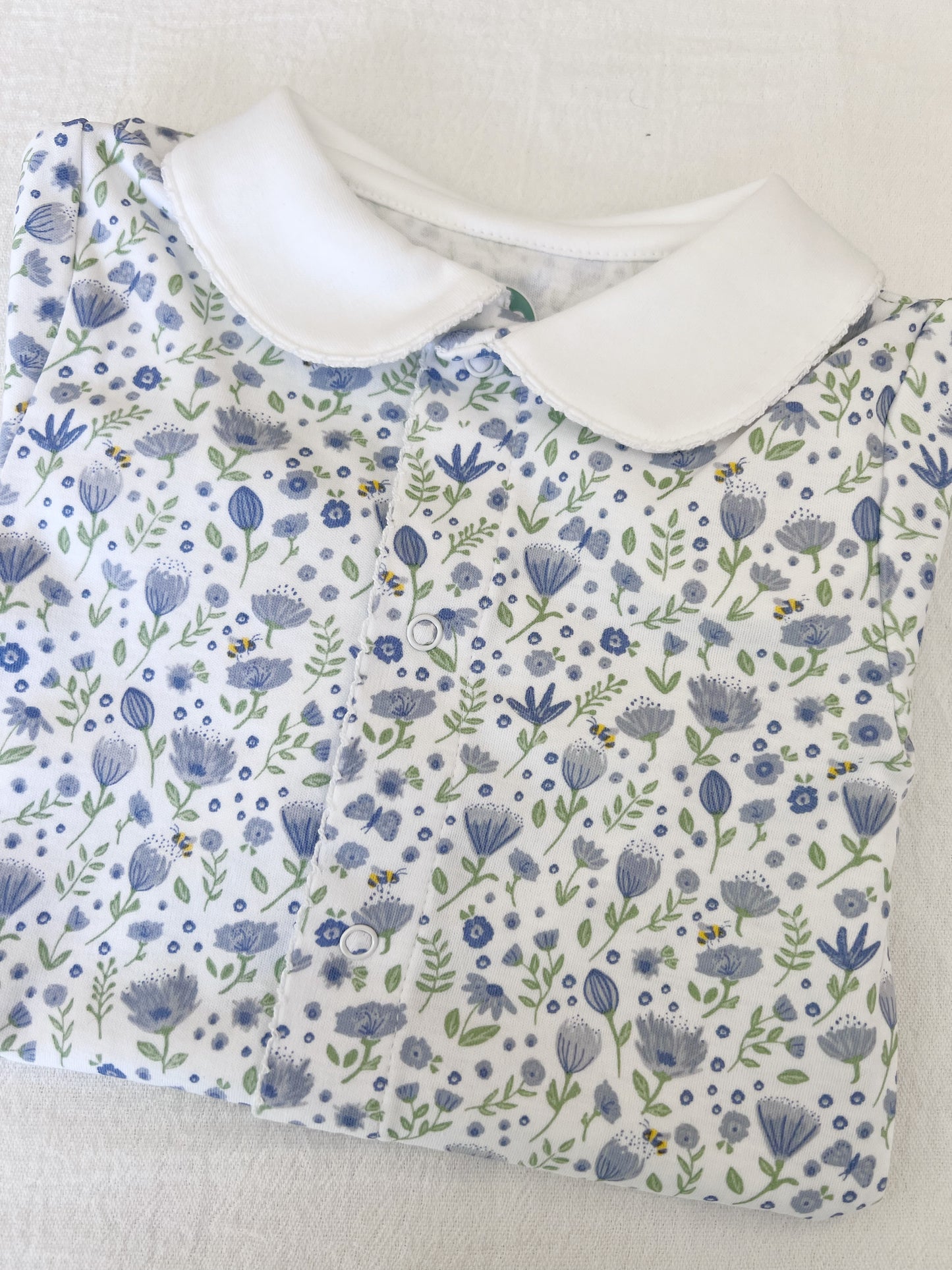 Blue Flowers Baby Footie w/Collar