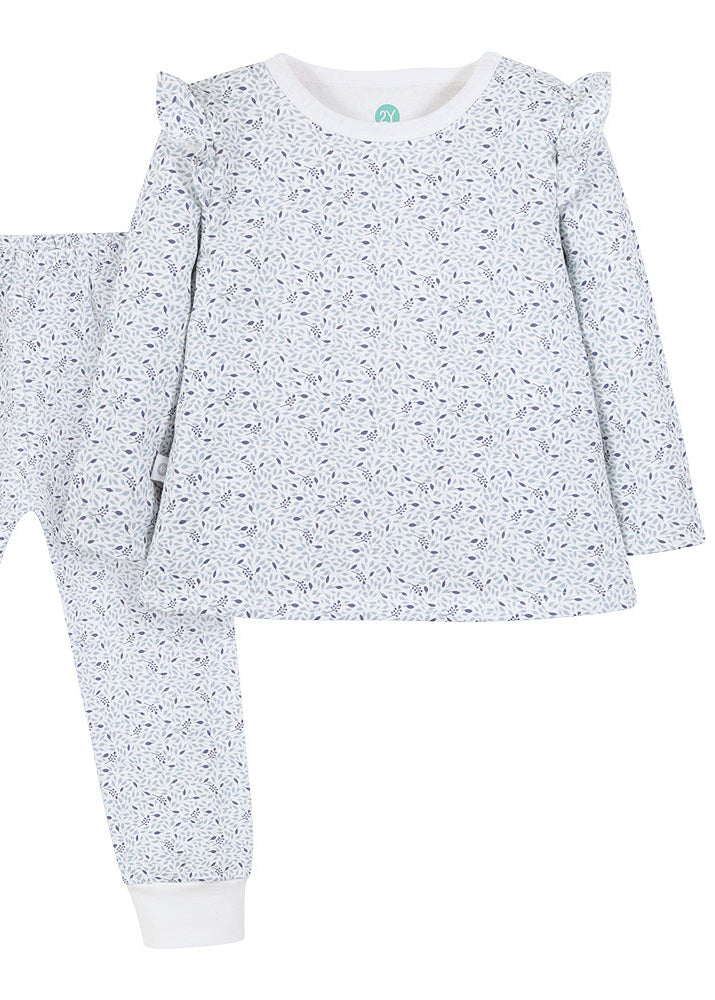 Blue Leaves Long Pajama Set