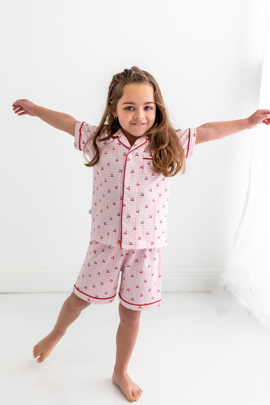 Cherries Girls Pima Cotton Short Pajama Set