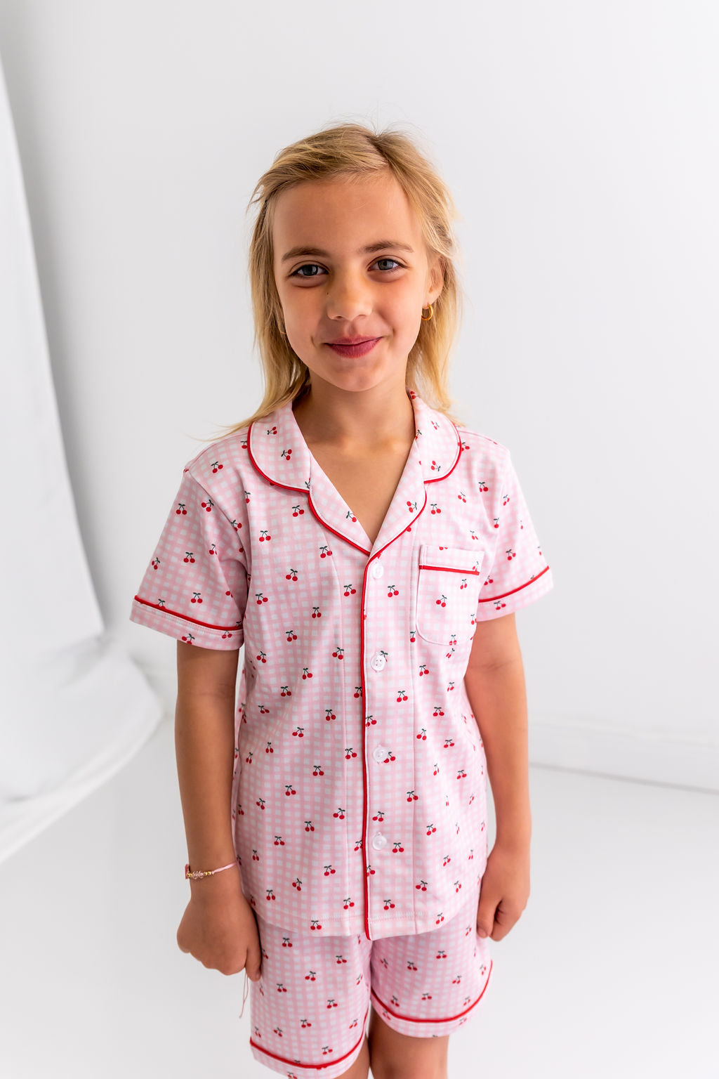 Cherries Girls Pima Cotton Short Pajama Set