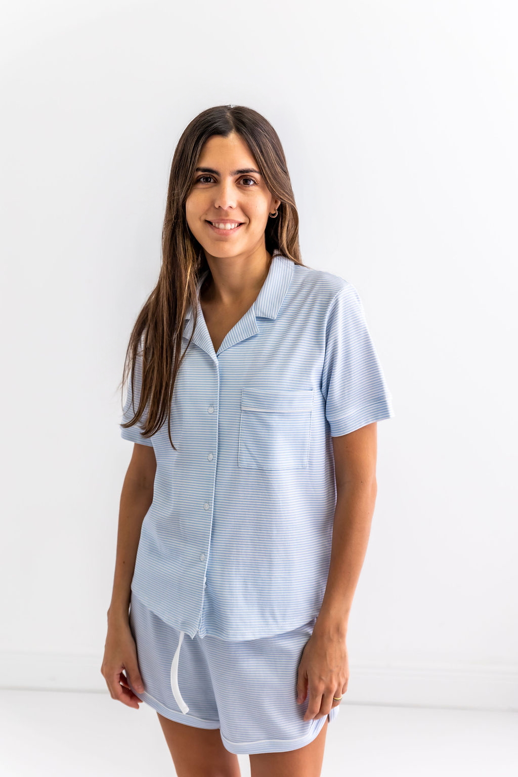 Blue Stripes Woman's Pima Cotton Short Pajama Set