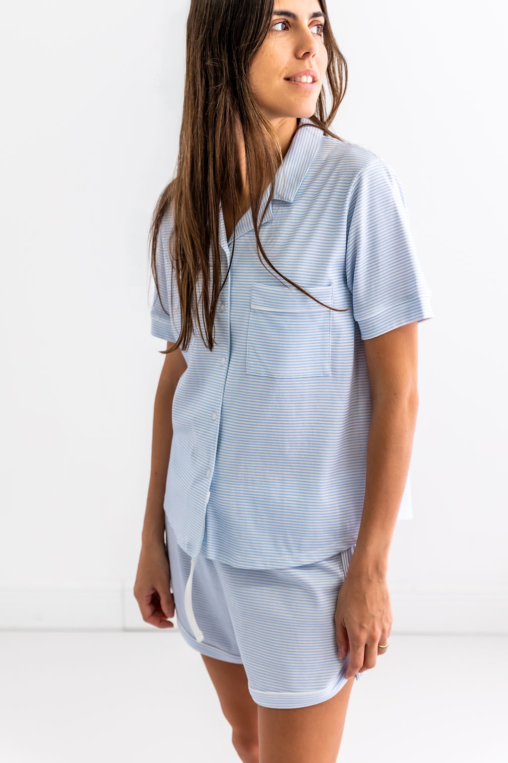 Blue Stripes Woman's Pima Cotton Short Pajama Set