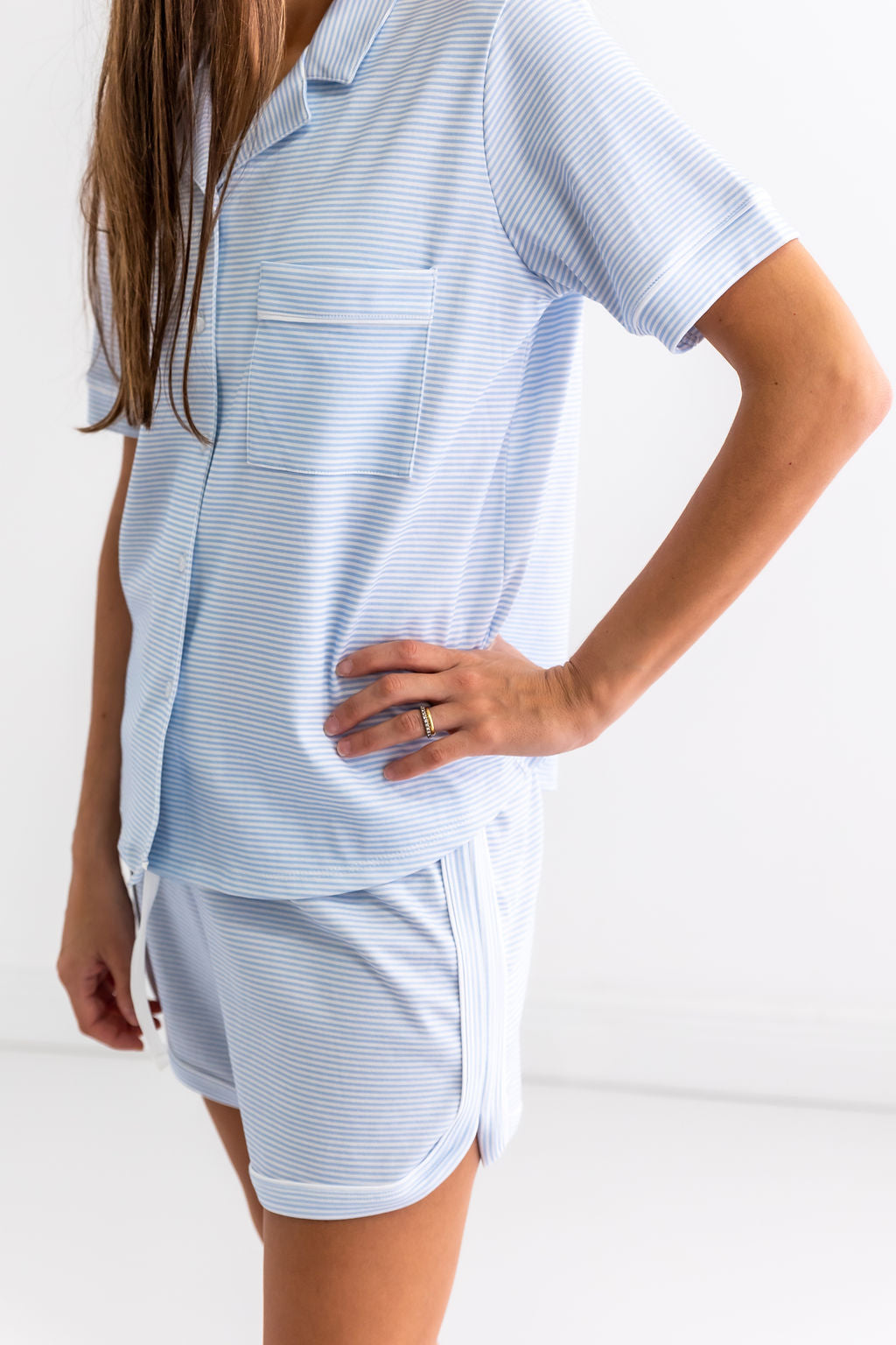 Blue Stripes Woman's Pima Cotton Short Pajama Set