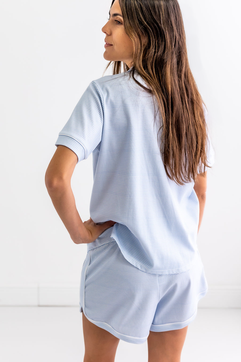 Blue Stripes Woman's Pima Cotton Short Pajama Set