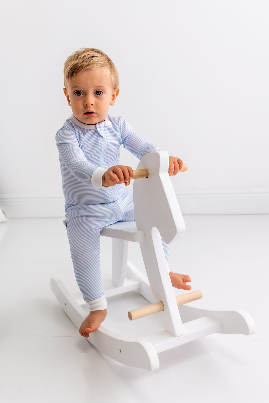 Blue Stripes Pima Cotton Baby One-Piece Pajamas