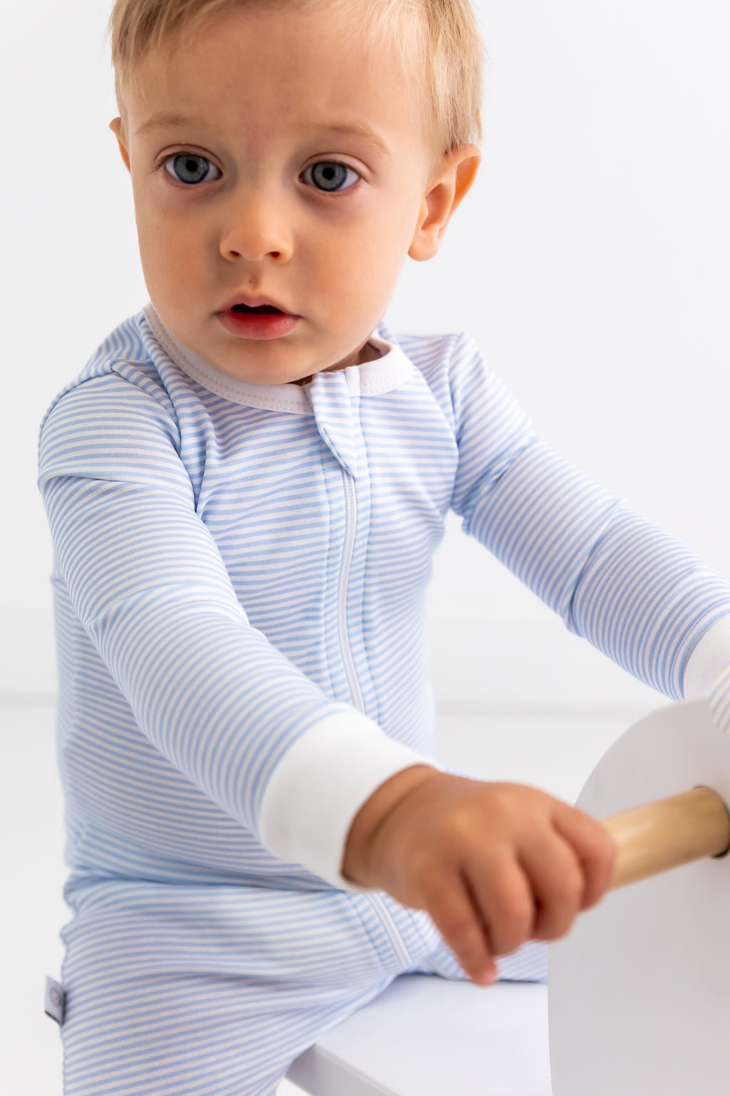 Blue Stripes Pima Cotton Baby One-Piece Pajamas