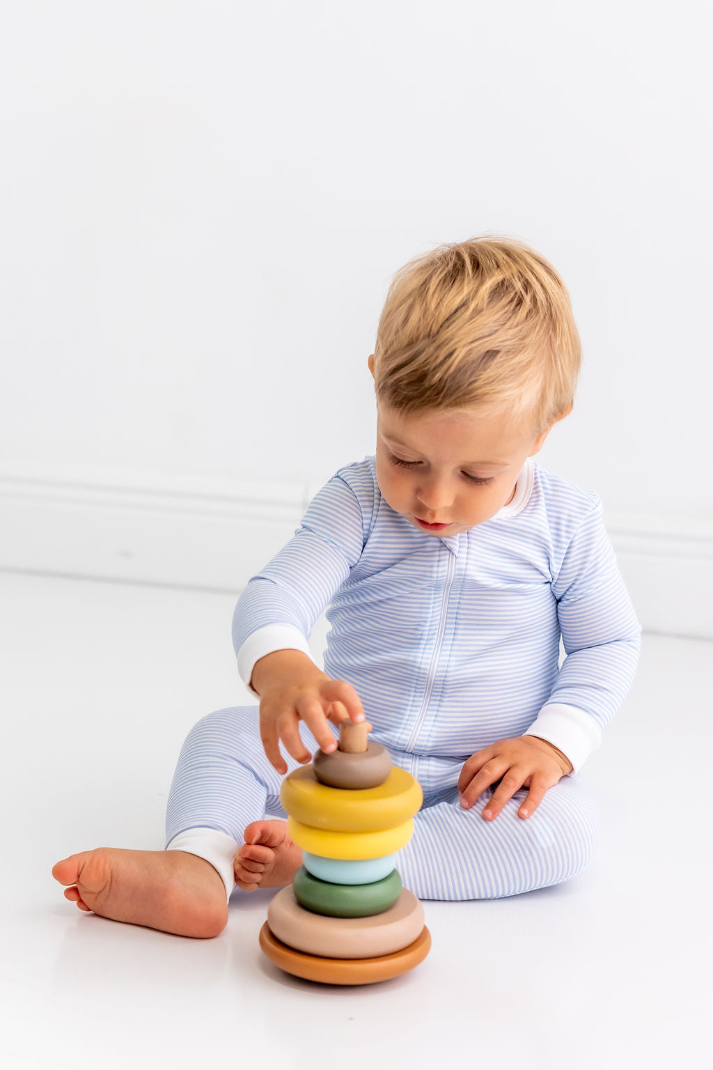 Blue Stripes Pima Cotton Baby One-Piece Pajamas