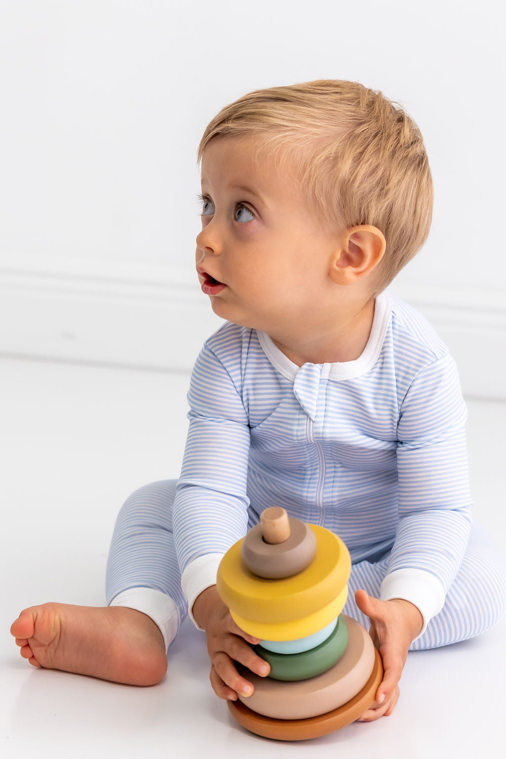 Blue Stripes Pima Cotton Baby One-Piece Pajamas