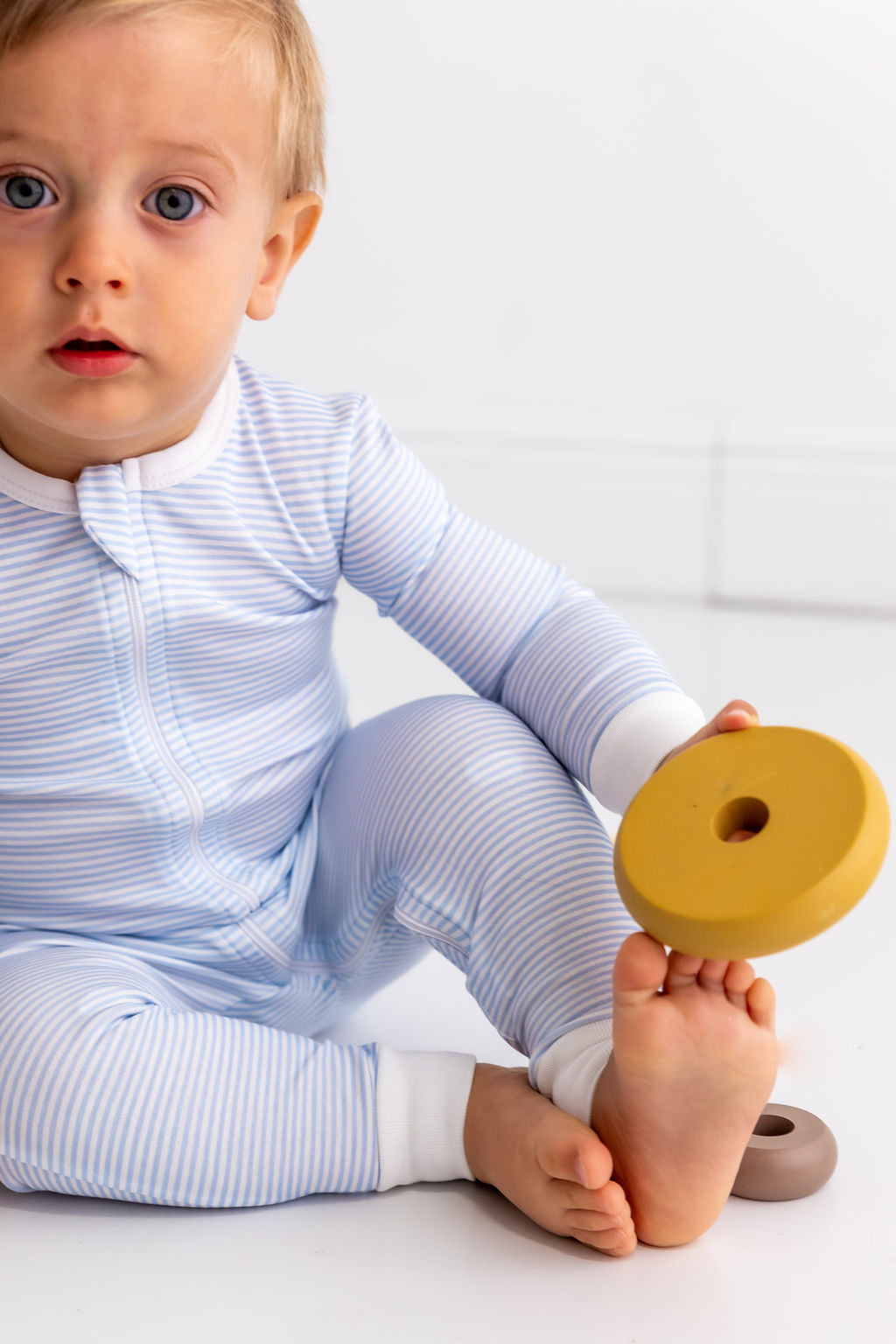 Blue Stripes Pima Cotton Baby One-Piece Pajamas