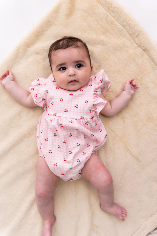 Cherries Pima Cotton Baby Bloomer w/ Cross Straps