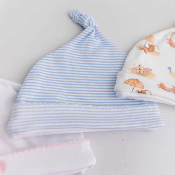 Blue Stripes Pima Cotton Newborn Hat