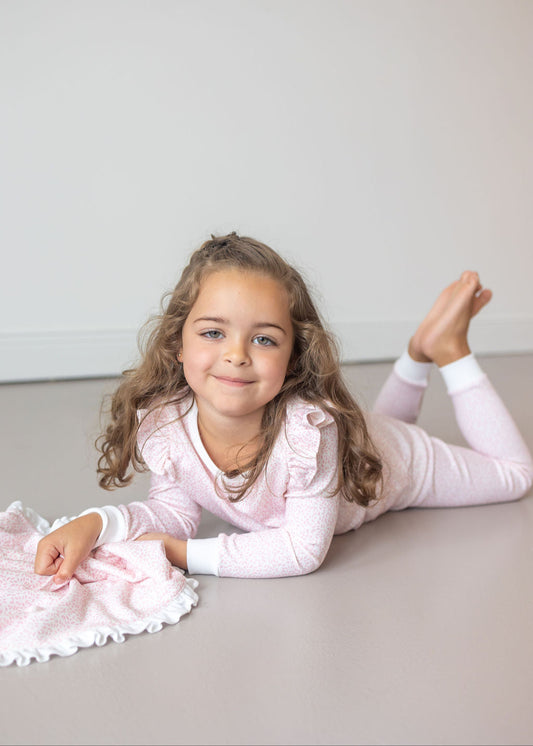 Pink Leaves Long Pajama Set