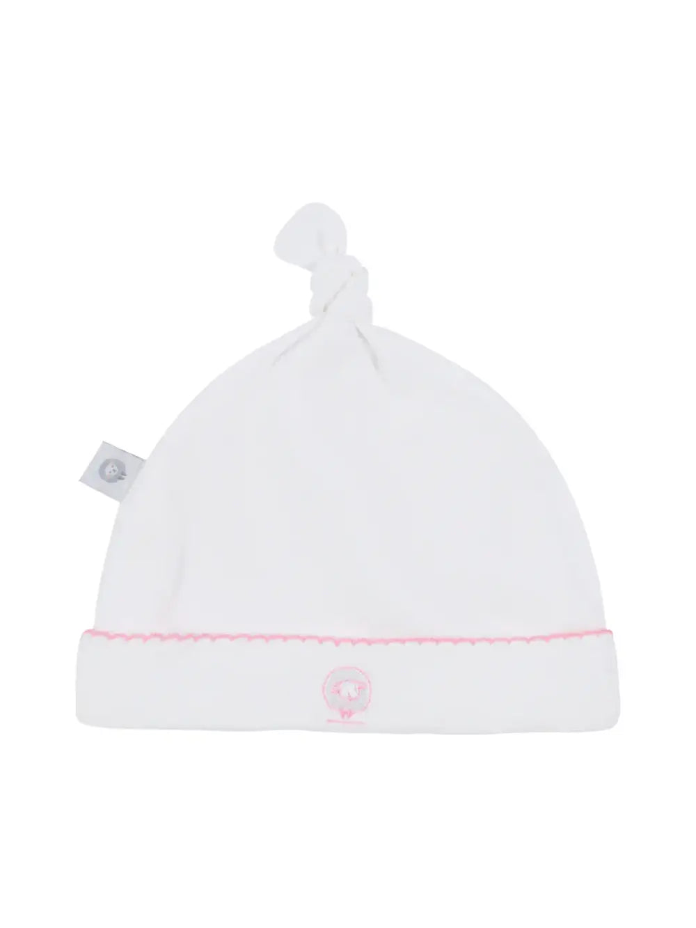 White Basic Pima Cotton Newborn Hat w/ pink monogram
