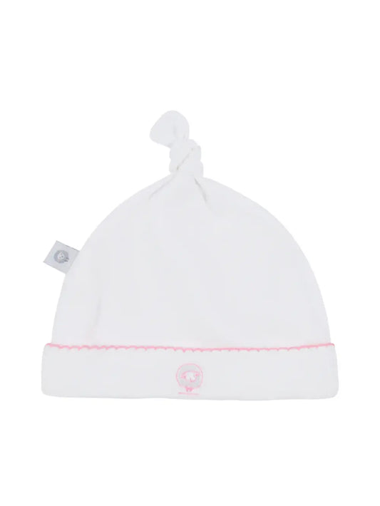 White Basic Pima Cotton Newborn Hat w/ pink monogram