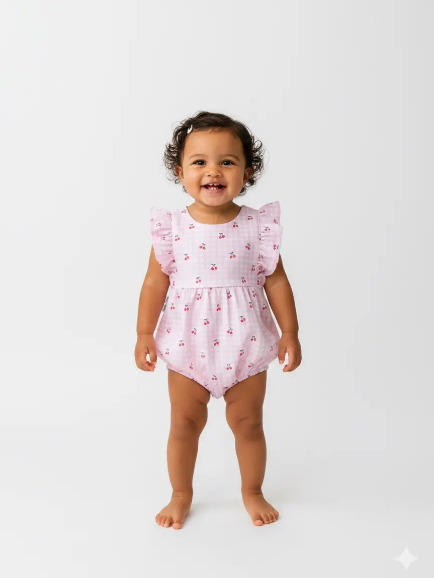 Cherries Pima Cotton Baby Bloomer w/ Cross Straps