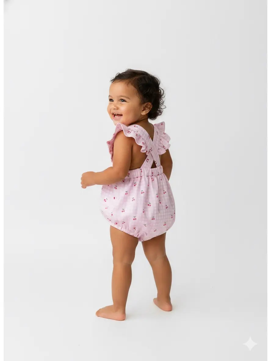 Cherries Pima Cotton Baby Bloomer w/ Cross Straps