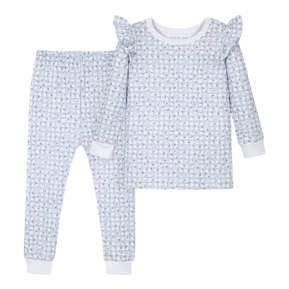 Blue Gingham Long Pajama Set