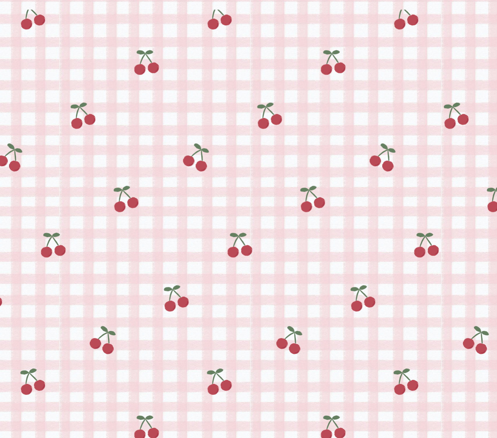 Pattern of cherries on a pink and white checkered background