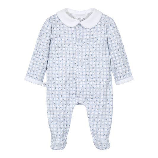 Blue Gingham Baby Footie w/Collar