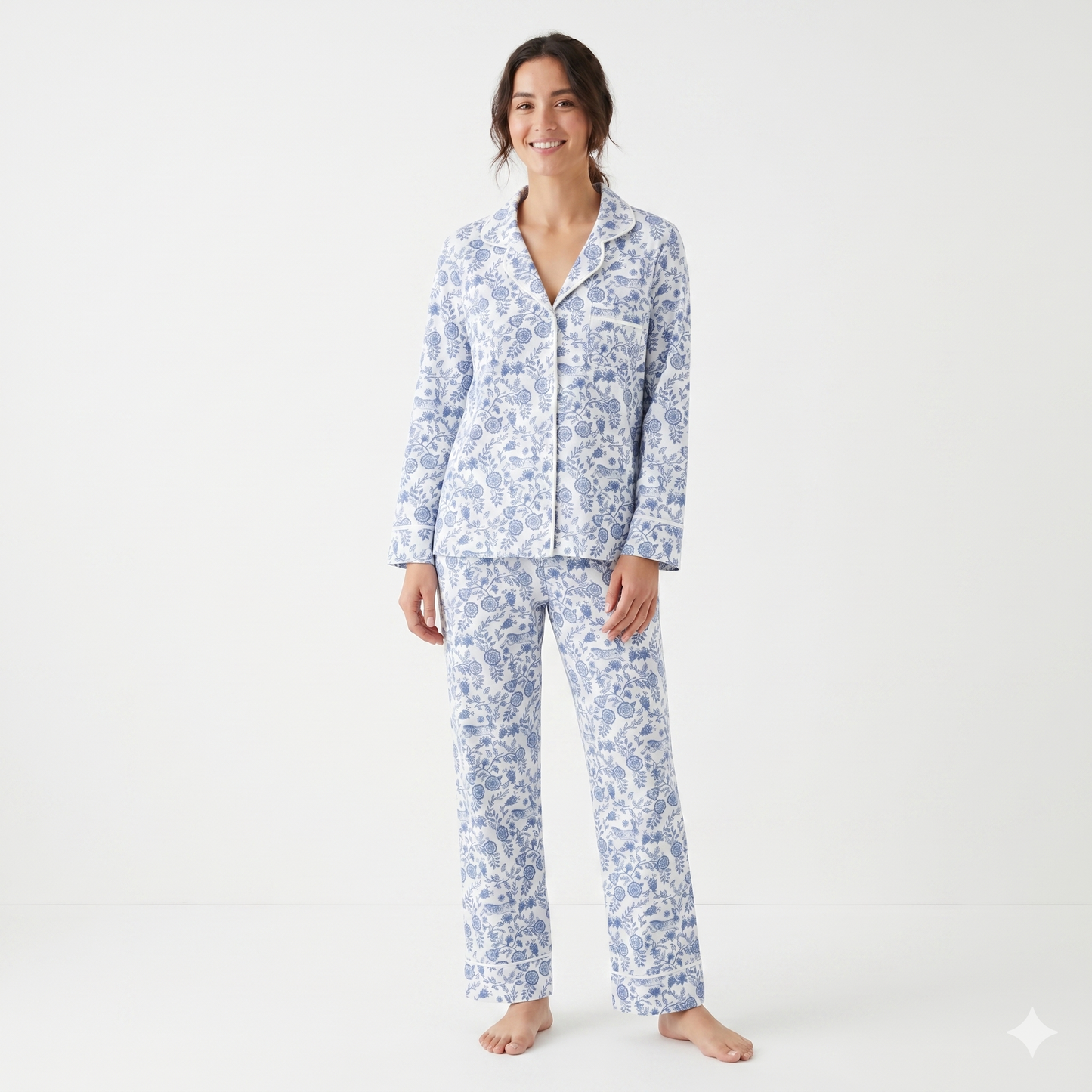 Floral Bunnies Woman's Pima Cotton Long Pajama Set