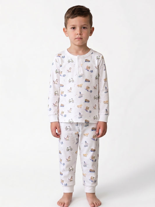 Roller Pups Boy Pima Cotton Kids Long Pajama Set
