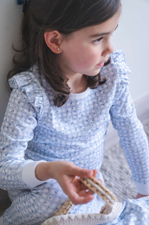 Blue Gingham Long Pajama Set