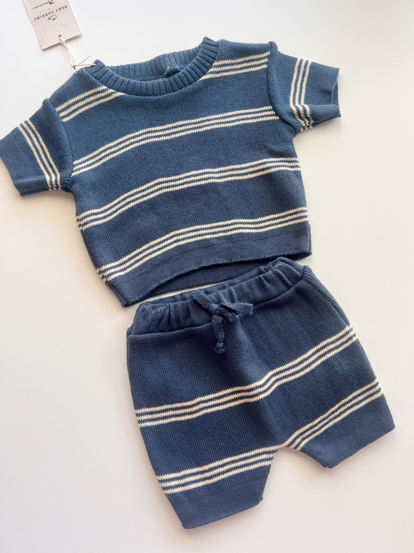 Knit Short Set Navy Stripes