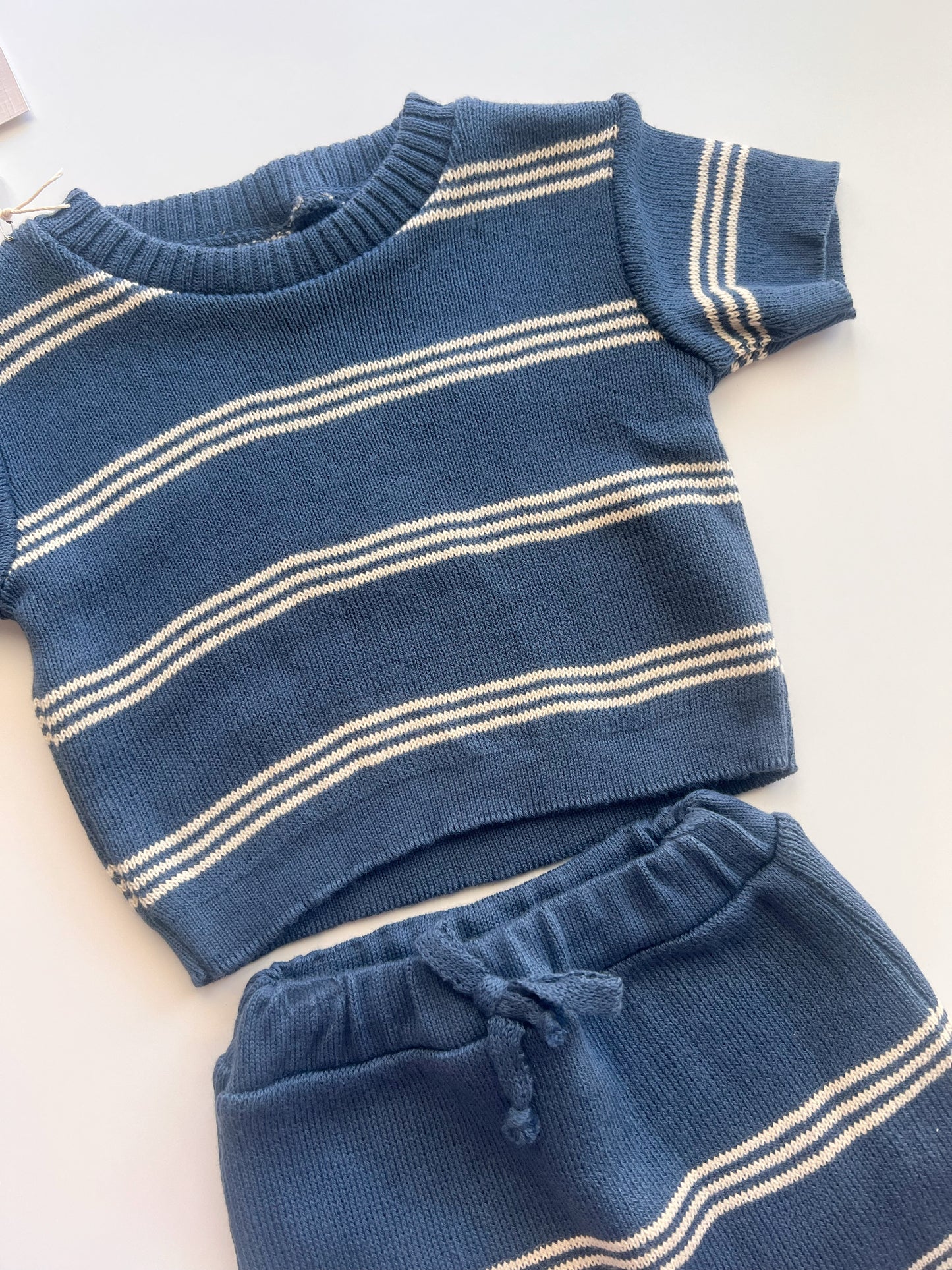 Knit Short Set Navy Stripes