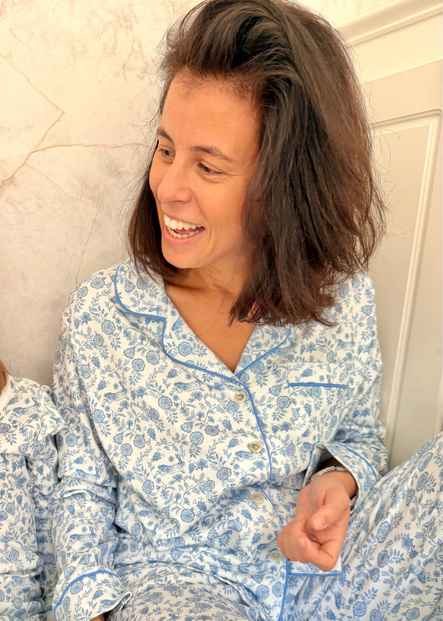 Floral Bunnies Woman's Pima Cotton Long Pajama Set