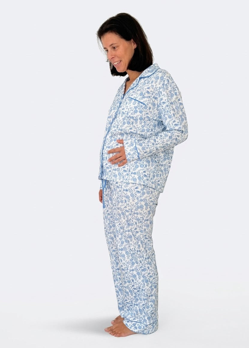 Floral Bunnies Woman's Pima Cotton Long Pajama Set