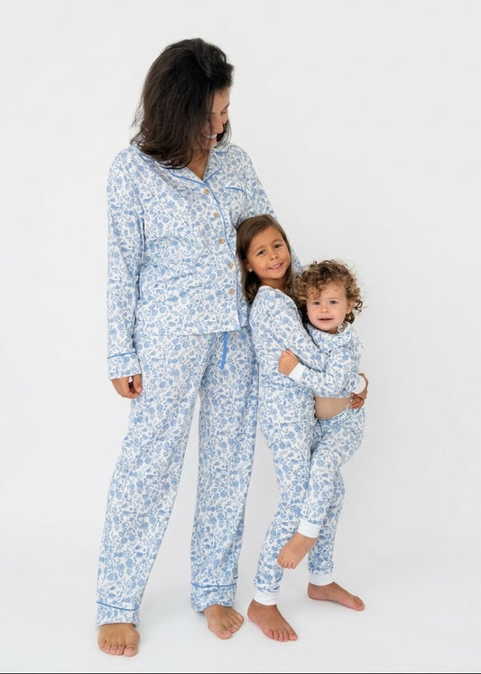 Floral Bunnies Woman's Pima Cotton Long Pajama Set