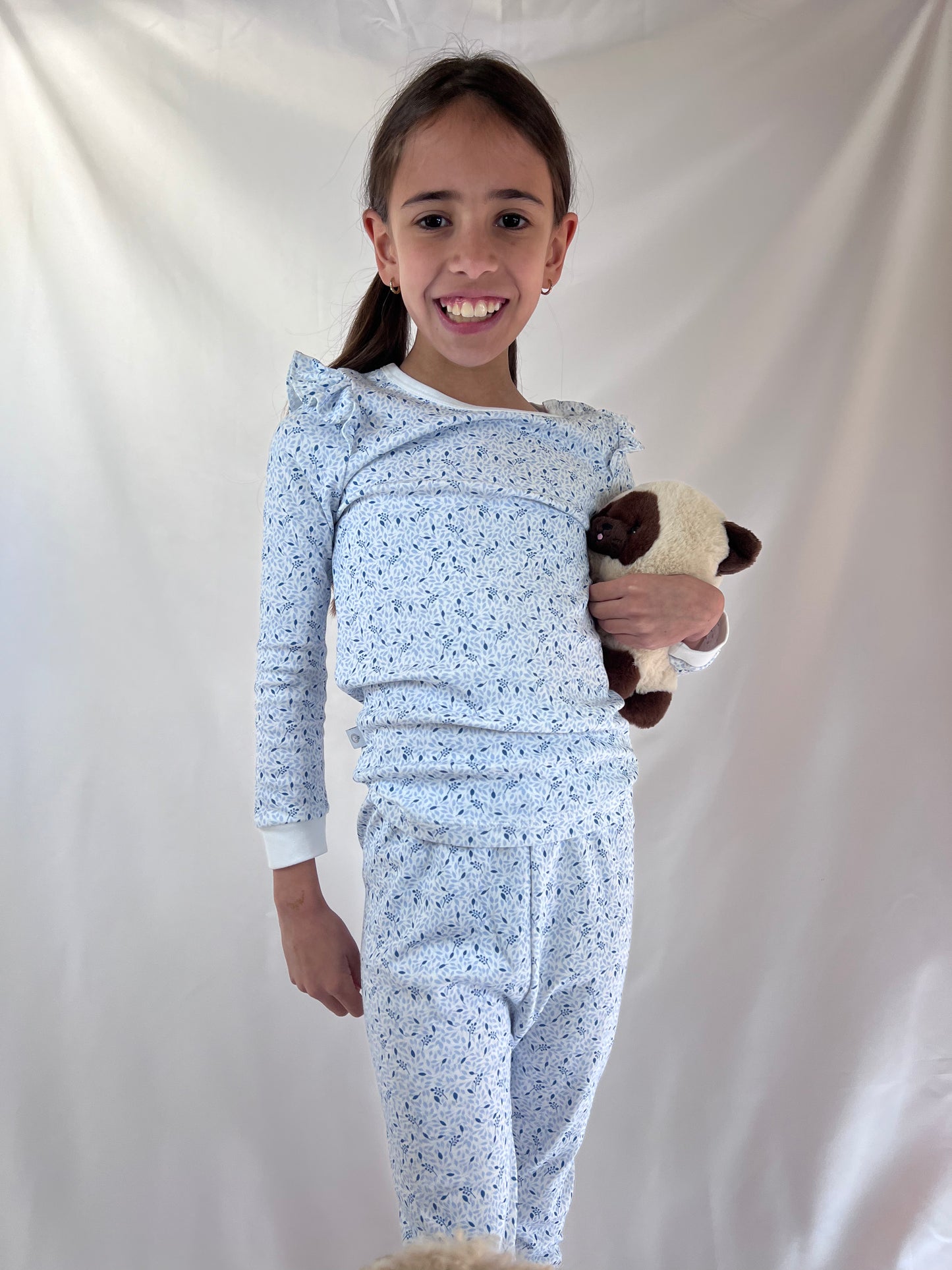 Blue Leaves Long Pajama Set