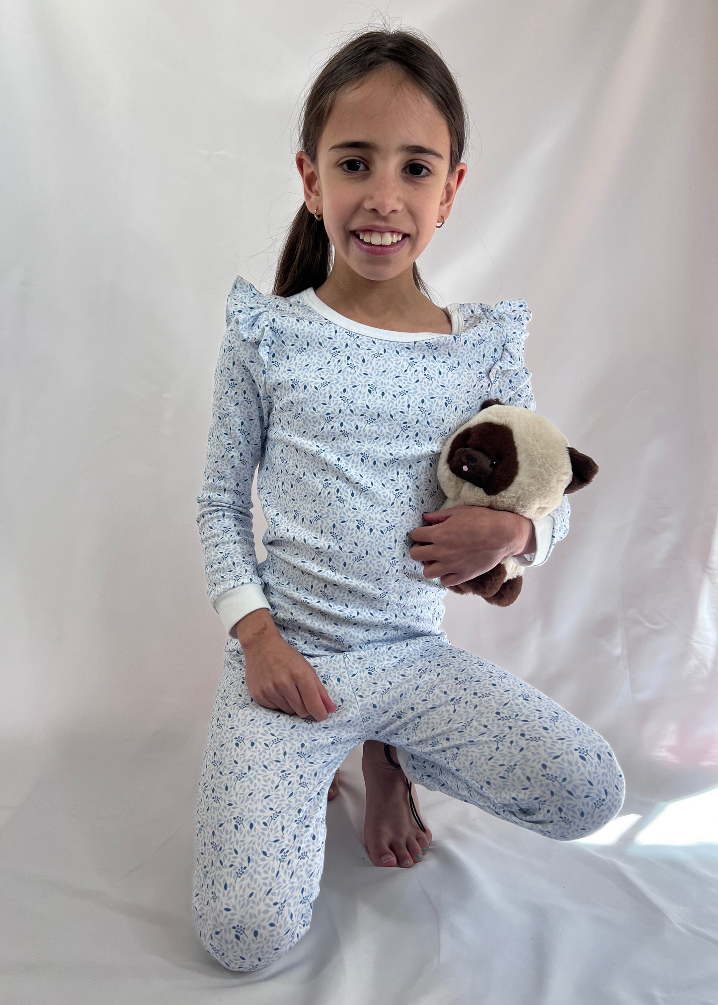 Blue Leaves Long Pajama Set