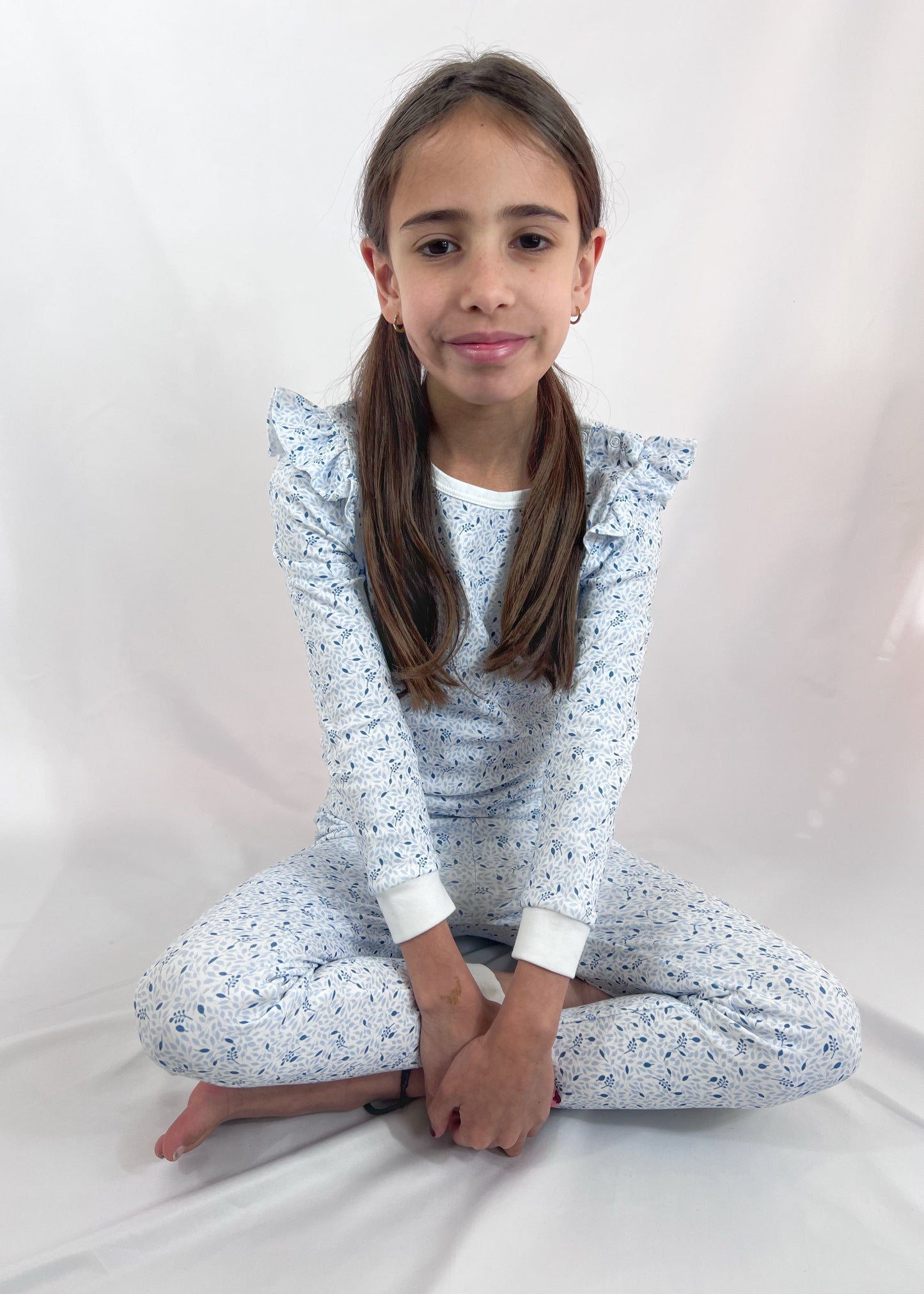 Blue Leaves Long Pajama Set