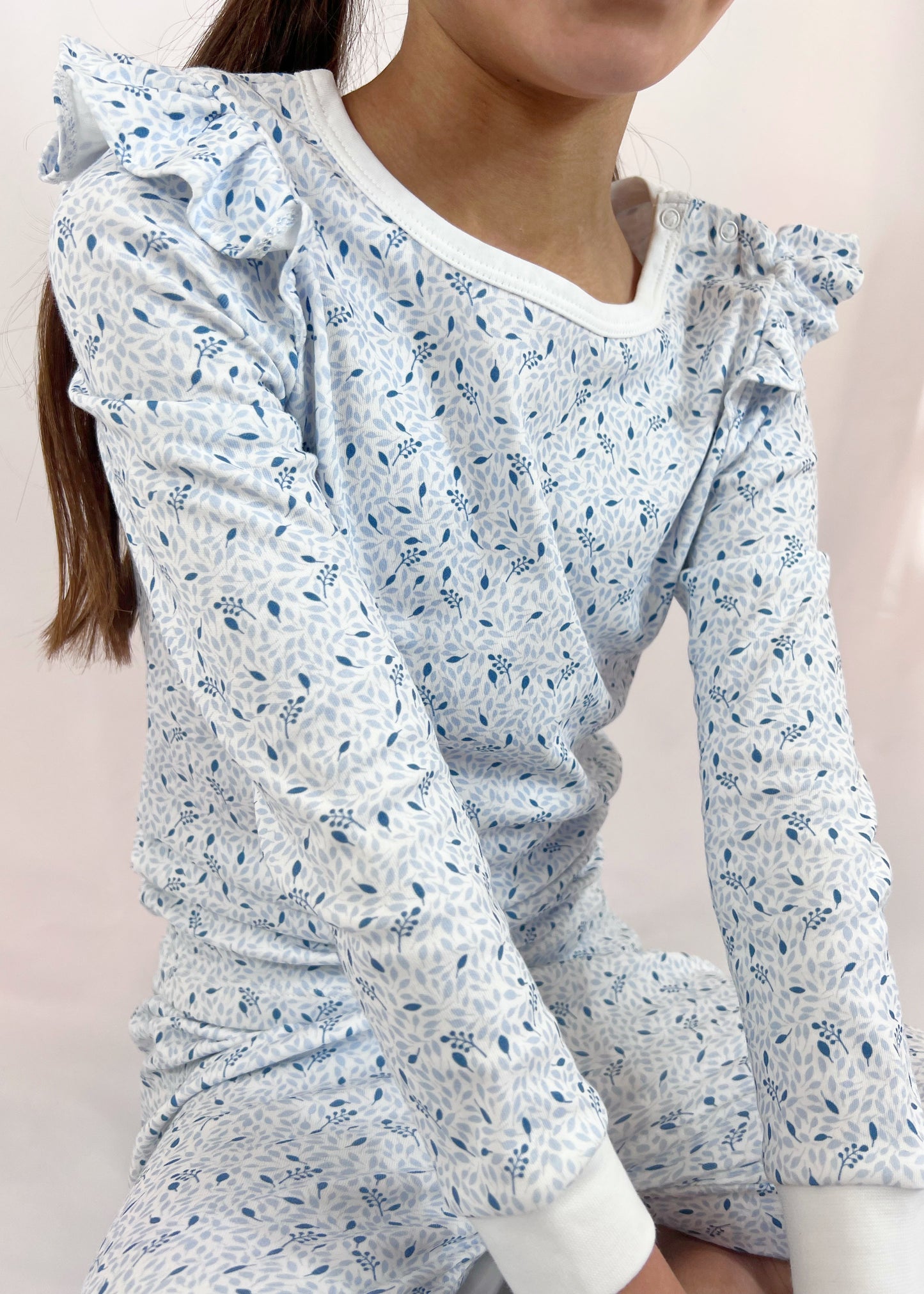 Blue Leaves Long Pajama Set