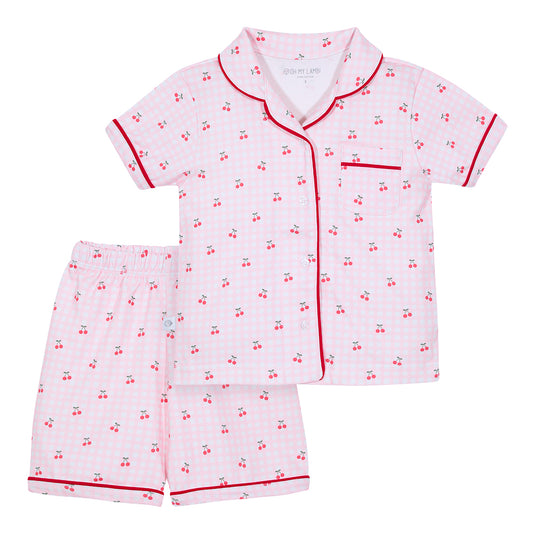 Cherries Girls Pima Cotton Short Pajama Set