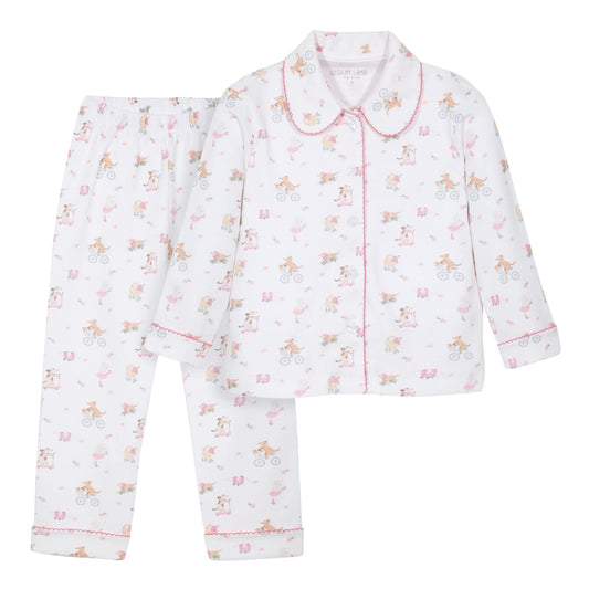 Roller Pups Girl Pima Cotton Kids Long Pajama Set