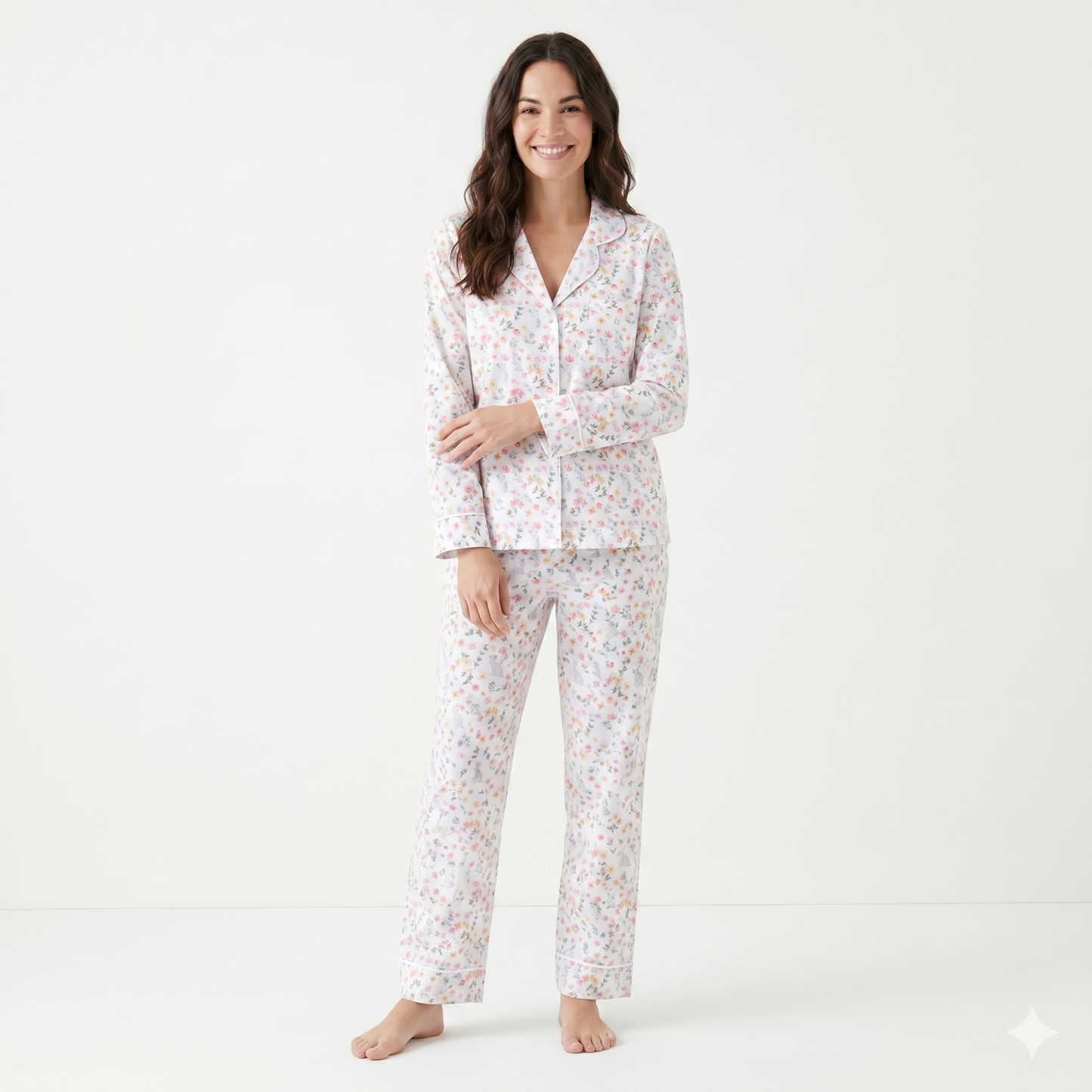 Winter Flowers Woman's Pima Cotton Long Pajama Set