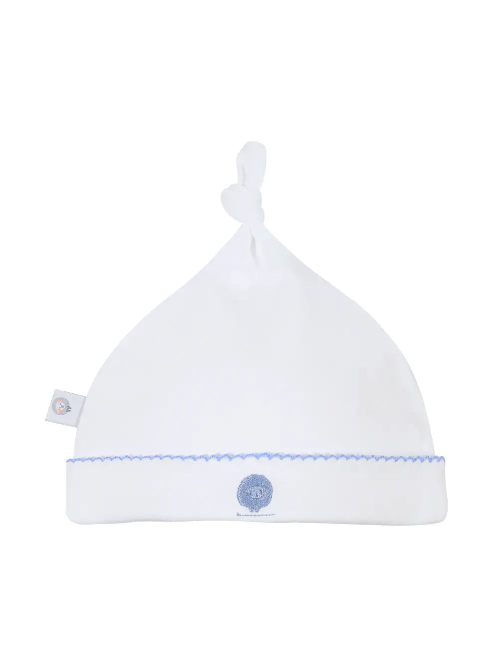 White Basic Pima Cotton Newborn Hat w/ blue monogram
