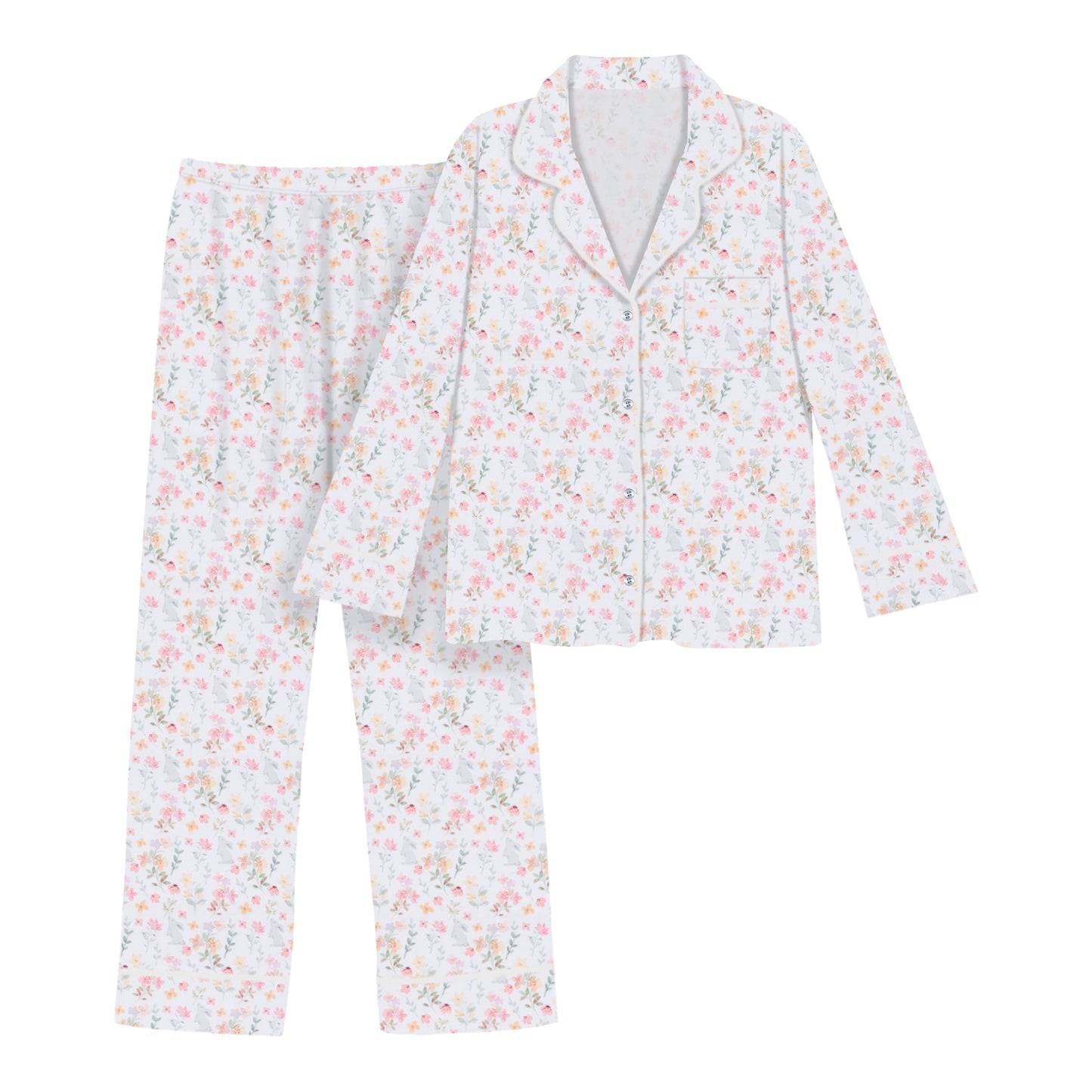 Winter Flowers Woman's Pima Cotton Long Pajama Set
